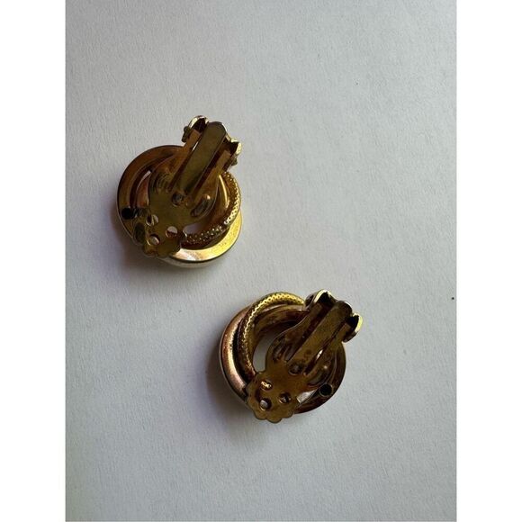 80s Vintage Womens Chunky Gold Tone Tiered Circle Hoop Clip On Earrings Chic 90s - Picture 3 of 4